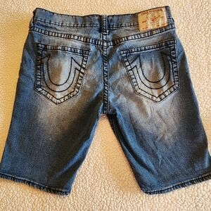 True Religion Blue Denim Shorts Sz 34 Relaxed Straight Ricky